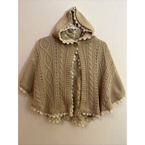 Cottagecore Cable Knit Floral Lace Hooded Reversible Cape Sweater Boho Fairy
